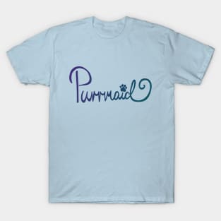 Purple Teal Ombre Purrmaid Hand Lettered Cat and Mermaid Lover Design with Scales T-Shirt